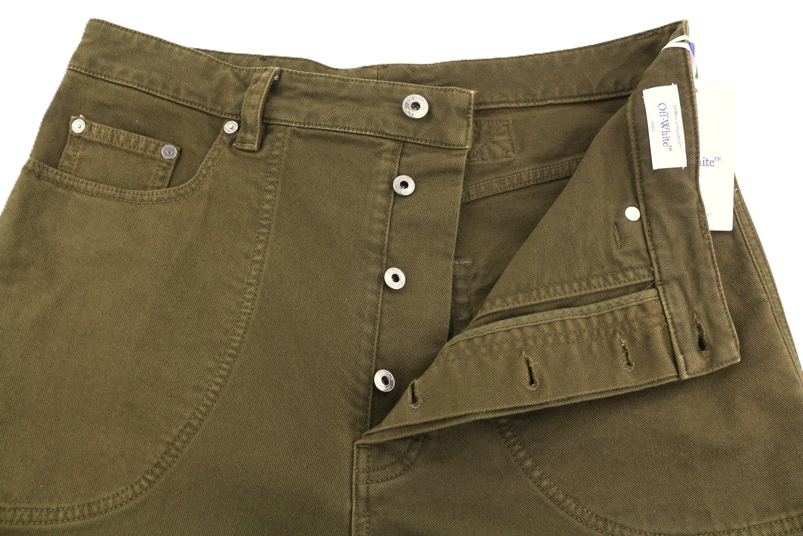 OFF-WHITE Gothic Ow Gd Drill Relax Men Jeans W33 Brown Cargo Embroidered F25