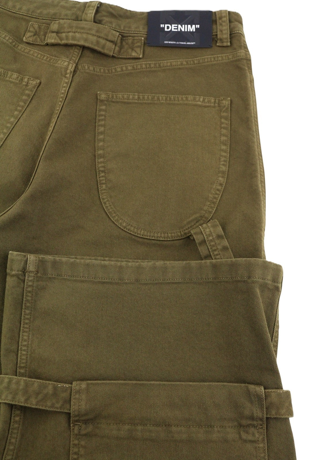 OFF-WHITE Gothic Ow Gd Drill Relax Men Jeans W33 Brown Cargo Embroidered F25