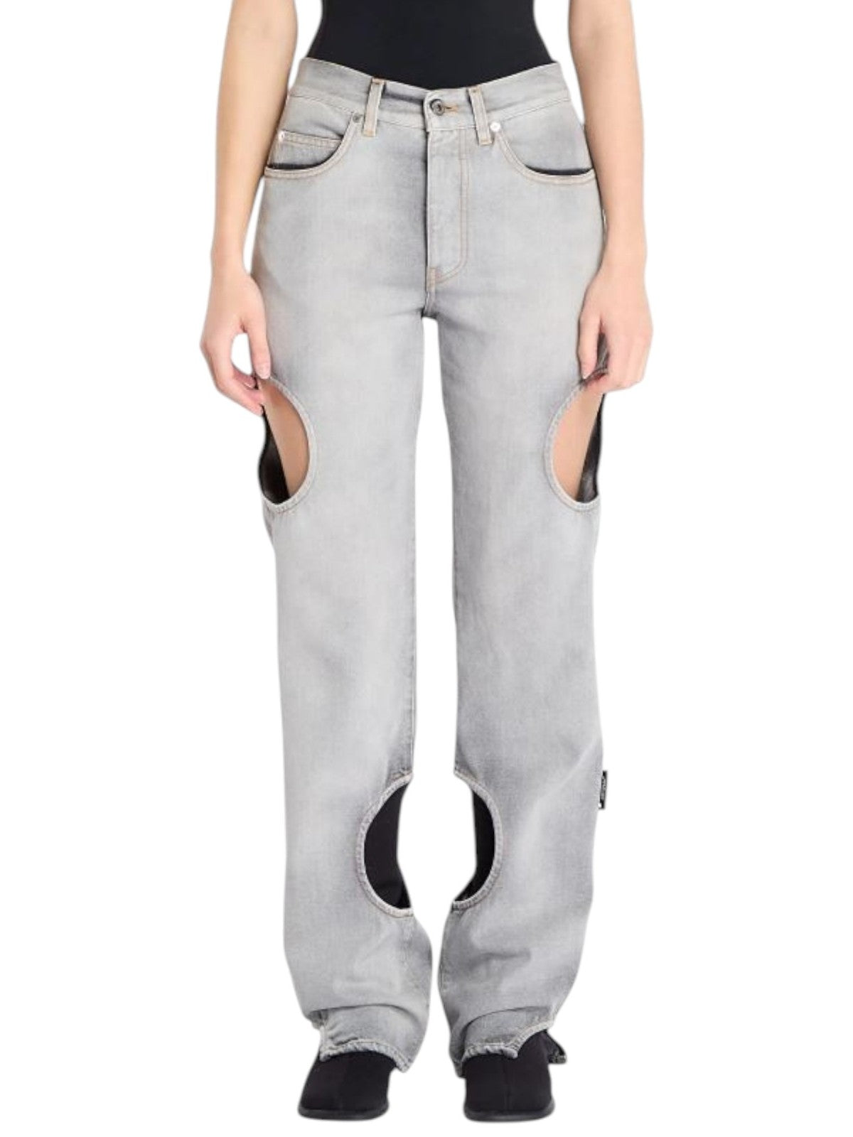 OFF-WHITE Meteor Denim Bleach Women Jeans W26 Grey Washed Cut-Out RRP765