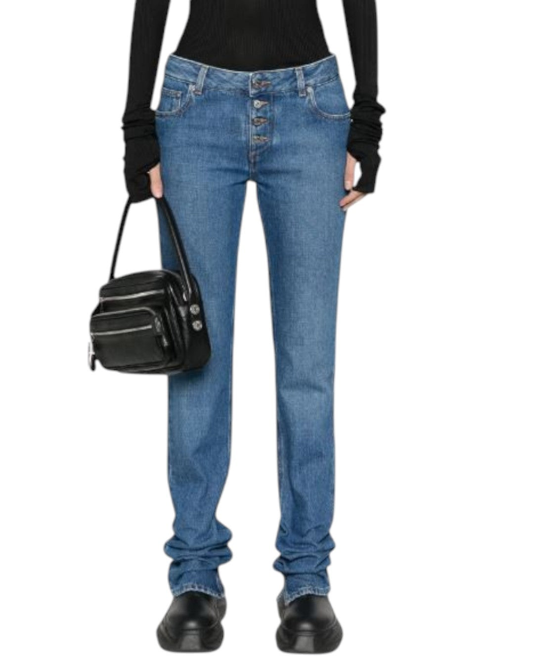 OFF-WHITE Denim Britney Women Jeans W26 Blue Washed Slim Button Fly RRP499