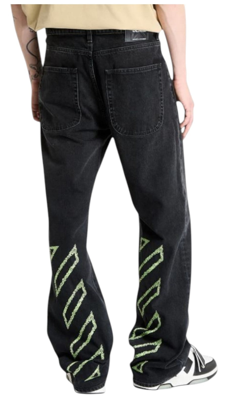 OFF-WHITE Diag Outl Relaxed Men Jeans W34 Black Regular Denim Button RRP799