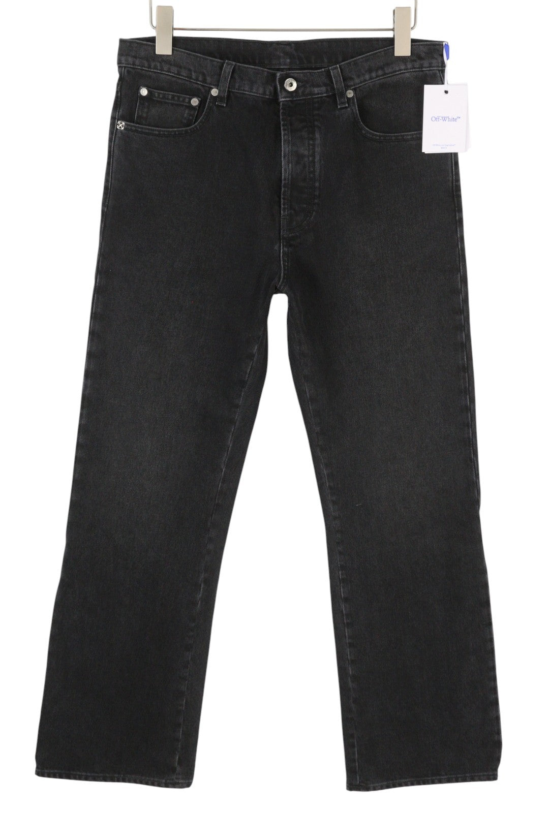 OFF-WHITE Diag Outl Relaxed Men Jeans W34 Black Regular Denim Button RRP799