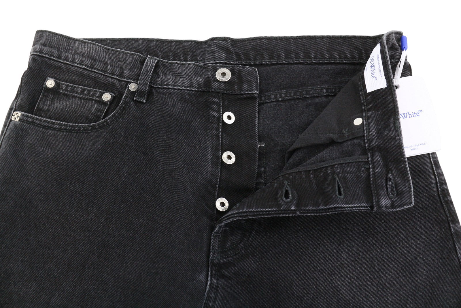 OFF-WHITE Diag Outl Relaxed Men Jeans W34 Black Regular Denim Button RRP799