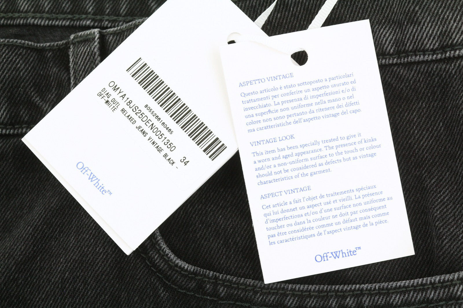 OFF-WHITE Diag Outl Relaxed Men Jeans W34 Black Regular Denim Button RRP799