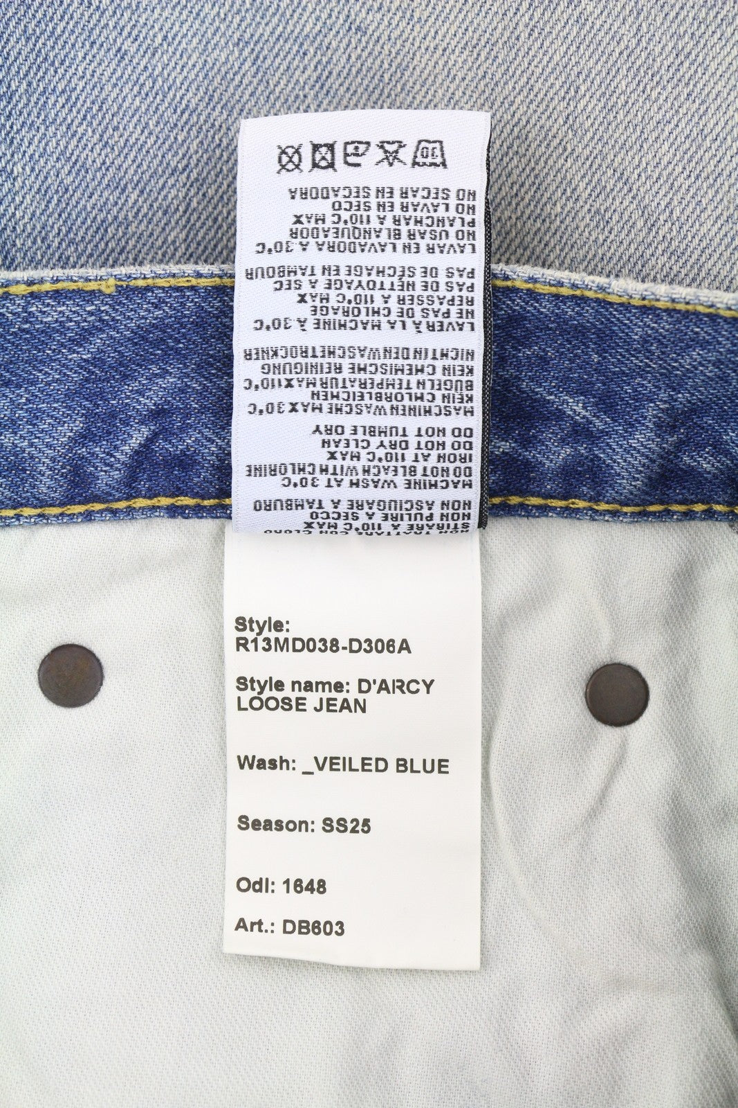 R13 D'Arcy Loose Men Jeans 33 Veiled Blue Whiskered Faded Zip SS25