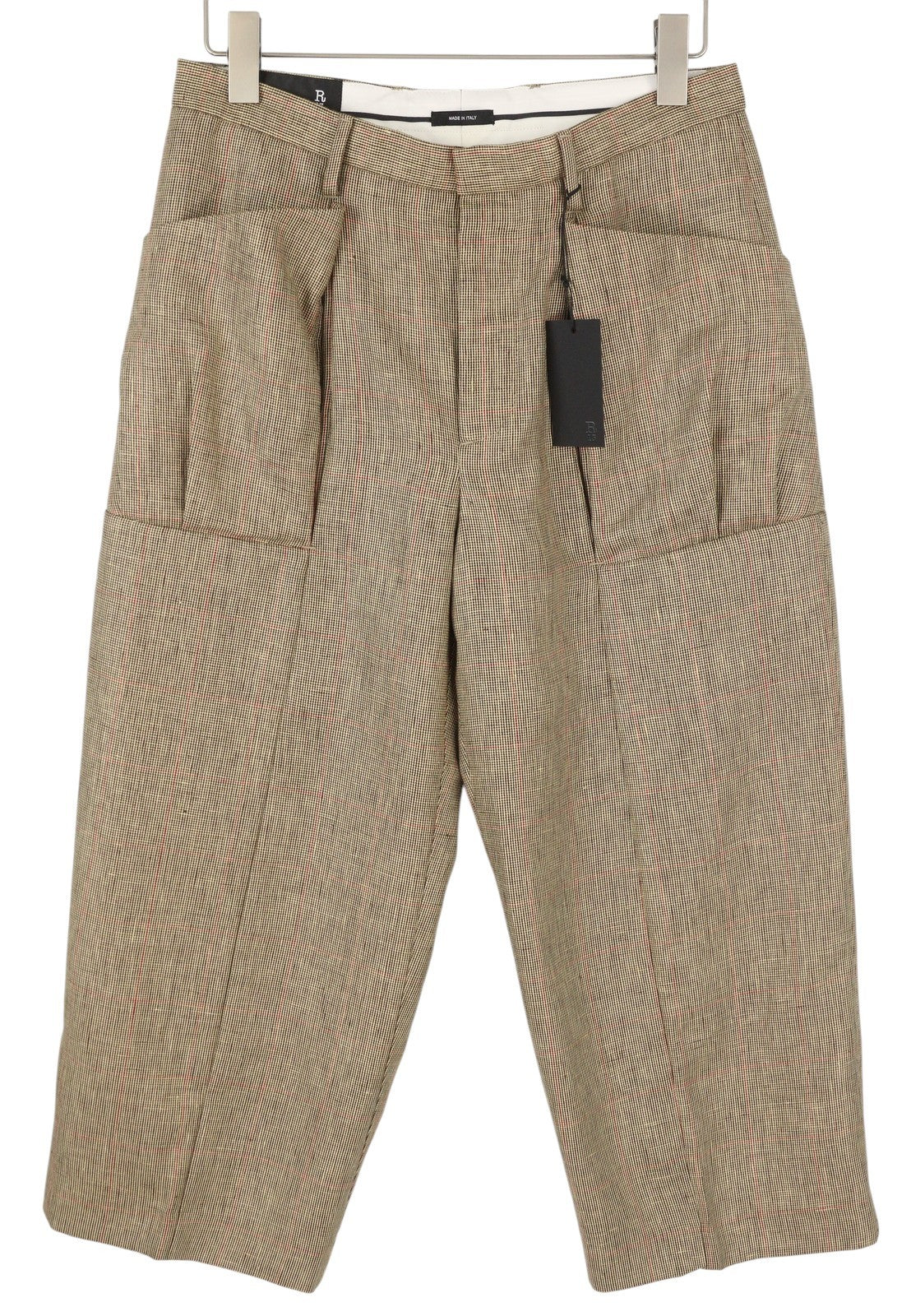 R13 Pleated Pocket Women Trousers 27 Brown Wool Linen Cropped Pattern SS25
