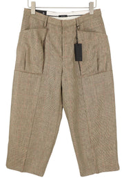 R13 Pleated Pocket Women Trousers 27 Brown Wool Linen Cropped Pattern SS25