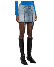 OFF-WHITE Cargo Mini Women Skirt 40 Blue Denim Faded Button Fly RRP499