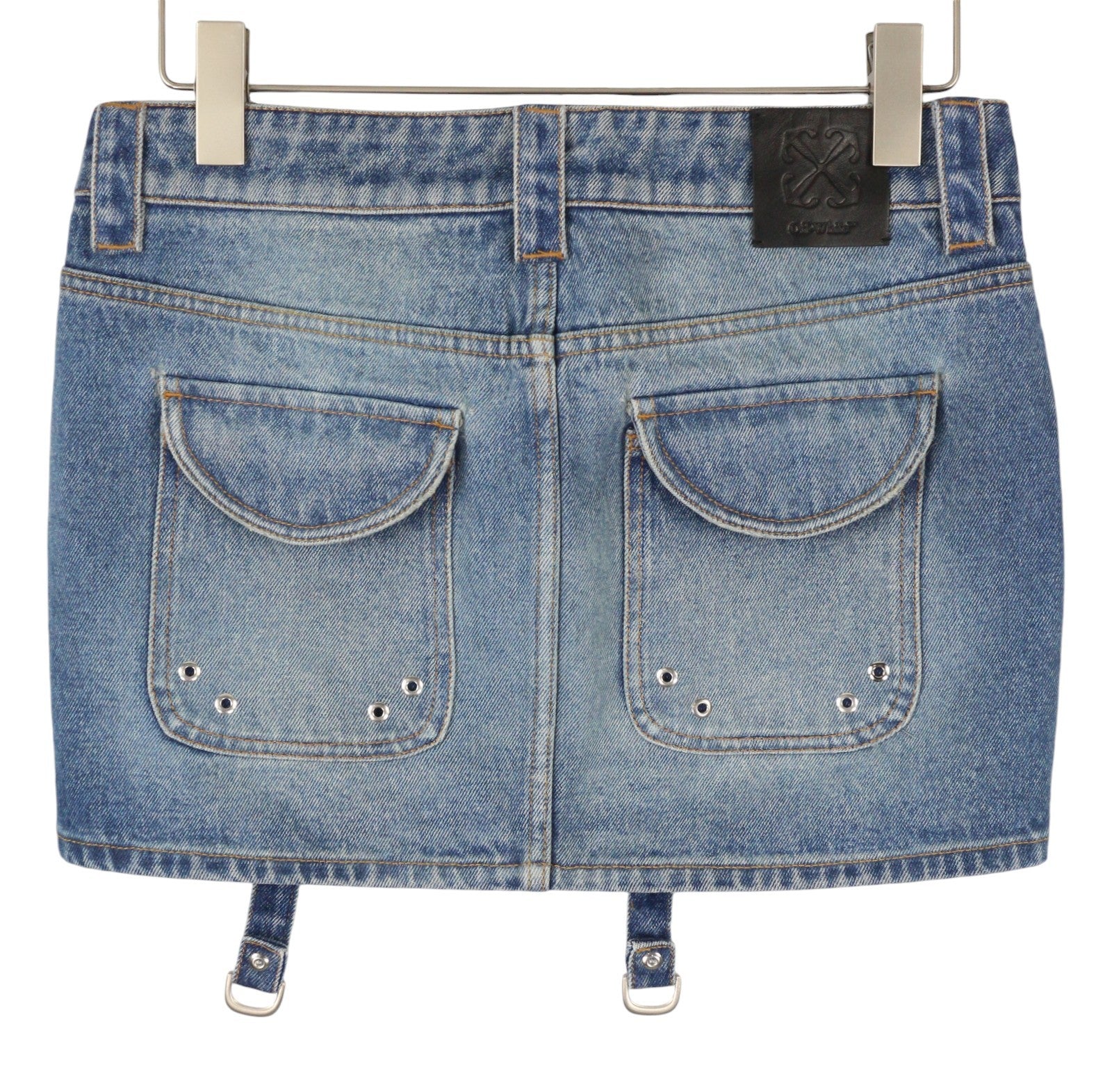 OFF-WHITE Cargo Mini Women Skirt 40 Blue Denim Faded Button Fly RRP499