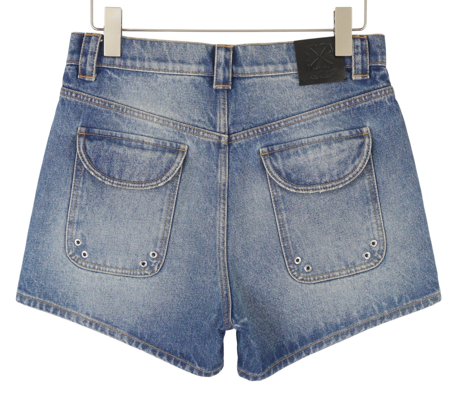 OFF-WHITE Cargo Women Shorts W26 Blue Denim Distressed Button Fly