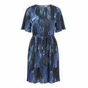 MAX&CO. Women Dress XS Blue Patterned Textured Belted Short Sleeve Knee-Length