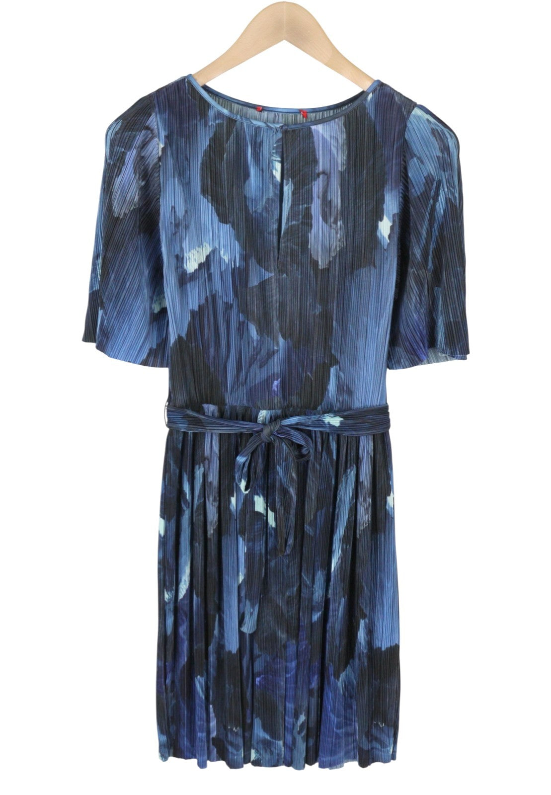 MAX&CO. Women Dress XS Blue Patterned Textured Belted Short Sleeve Knee-Length