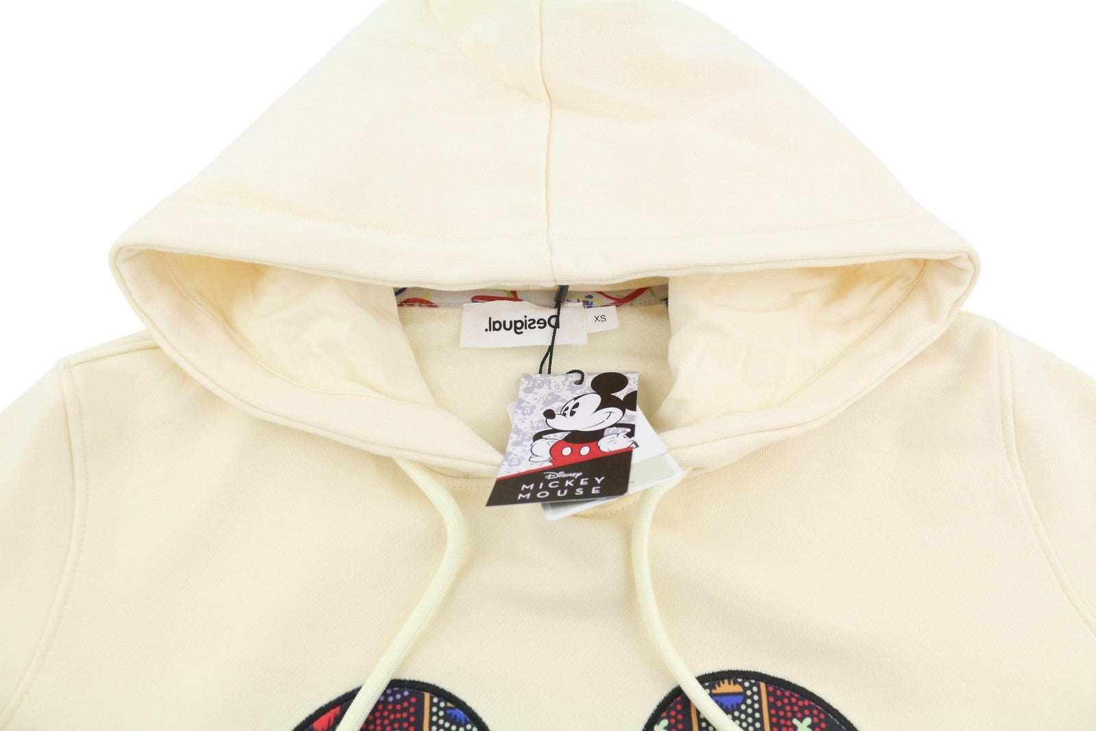 DESIGUAL Disney Face Patch Mickey Mouse Women Hoodie XS Beige Oversized Pull On