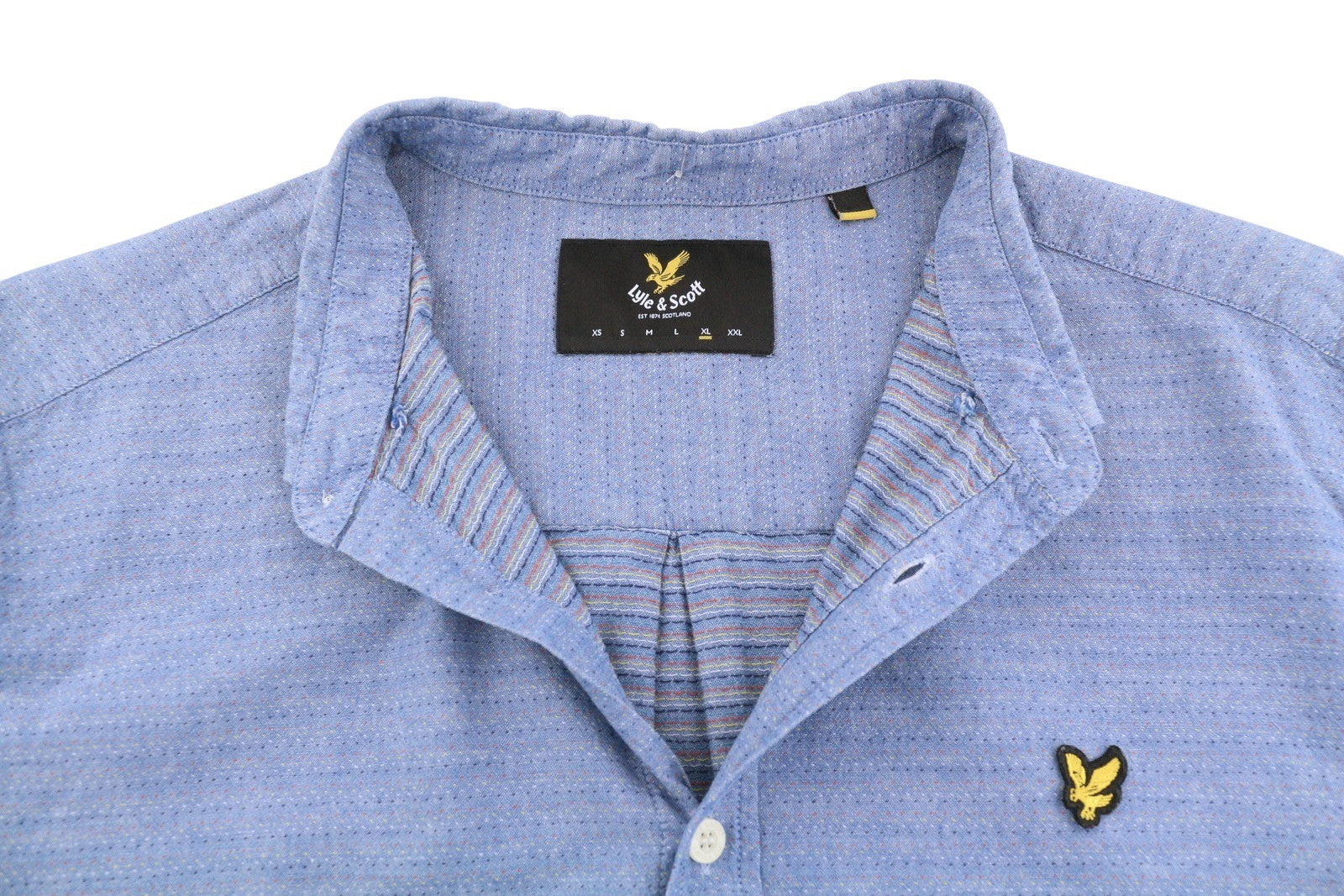 LYLE & SCOTT Men Shirt XL Blue Printed Button-Down Short Sleeve Logo