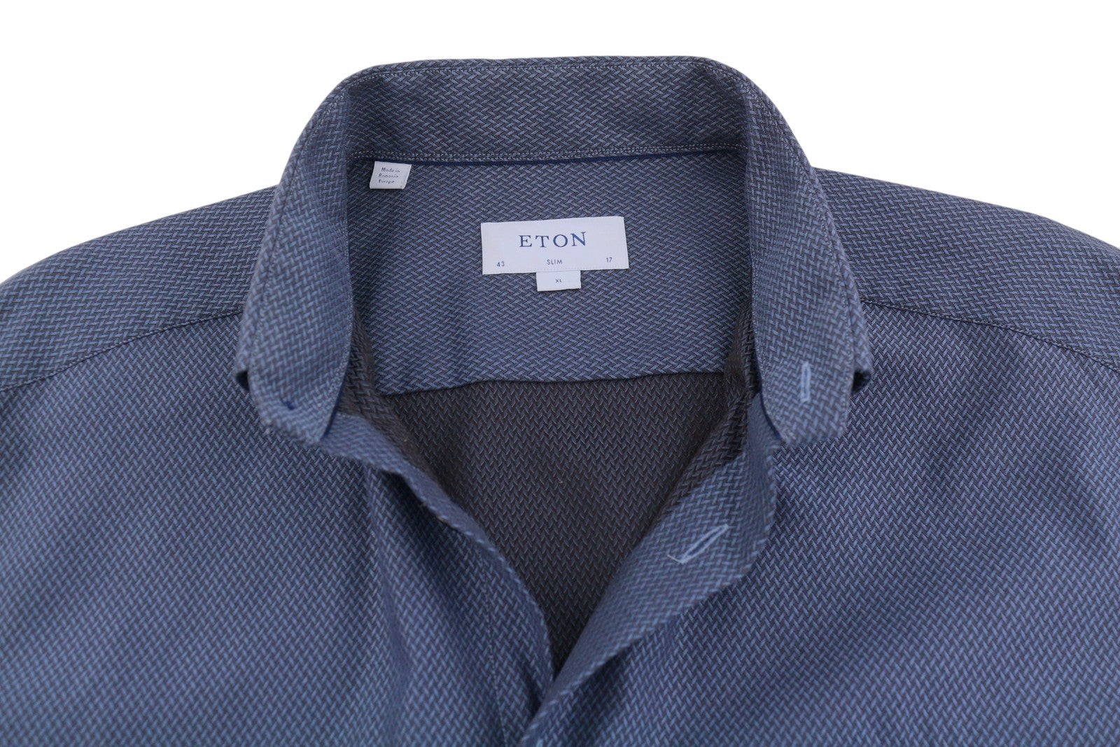 ETON Signature Twill Men Formal Shirt XL Blue Print Slim Spread Button