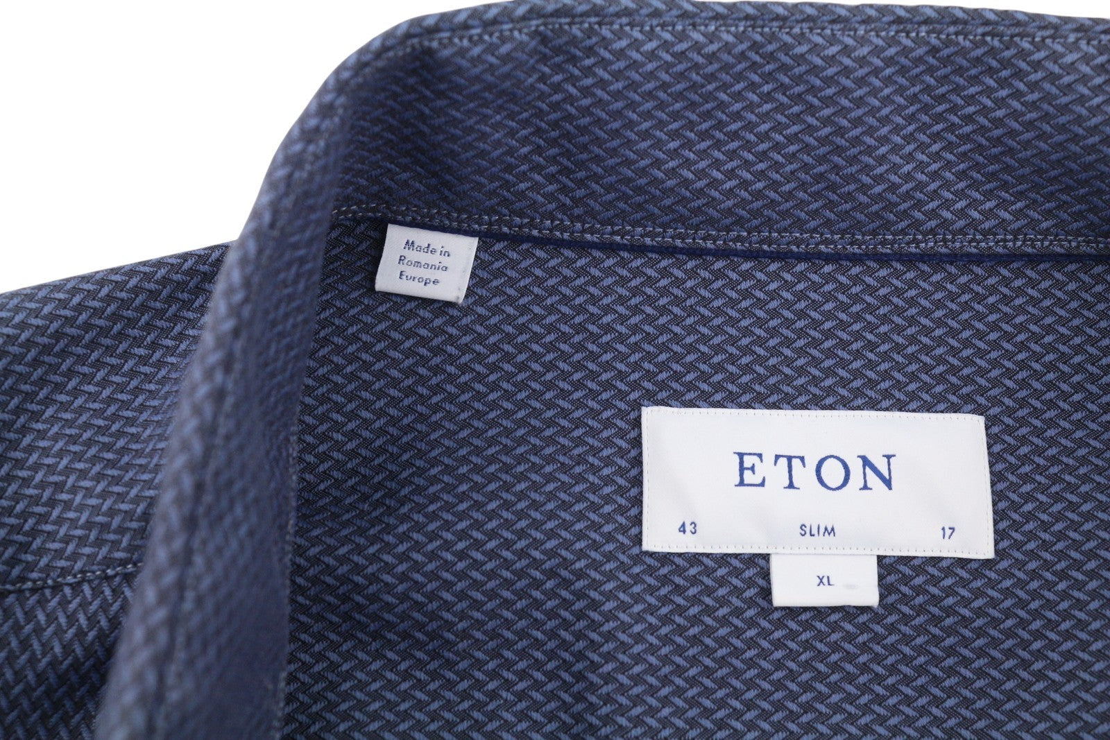 ETON Signature Twill Men Formal Shirt XL Blue Print Slim Spread Button