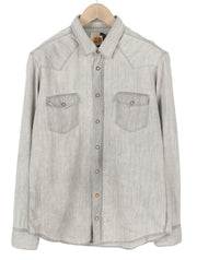 HUGO BOSS EdaE Men Shirt L Light Grey Washed Snap Button Western Collar