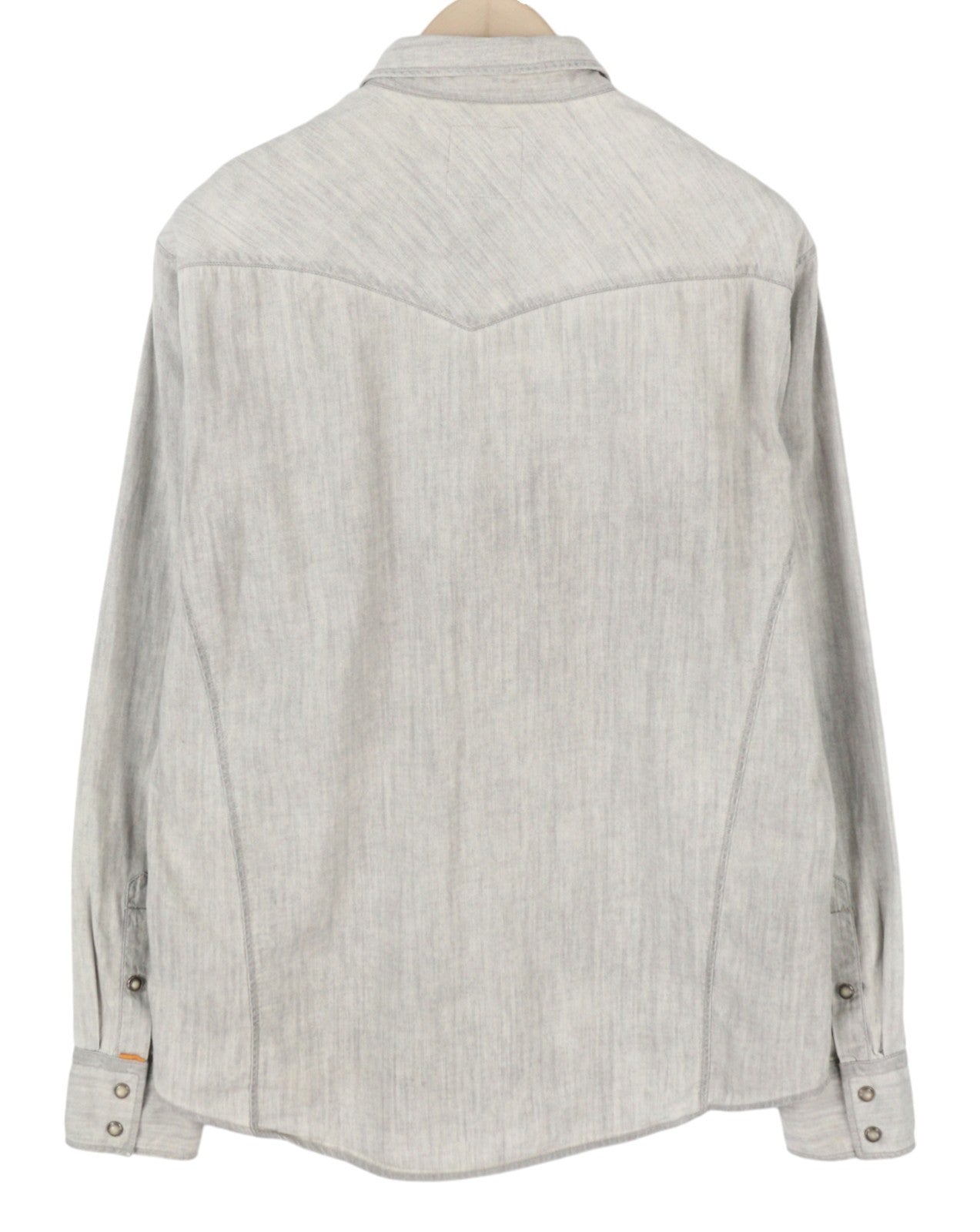 HUGO BOSS EdaE Men Shirt L Light Grey Washed Snap Button Western Collar