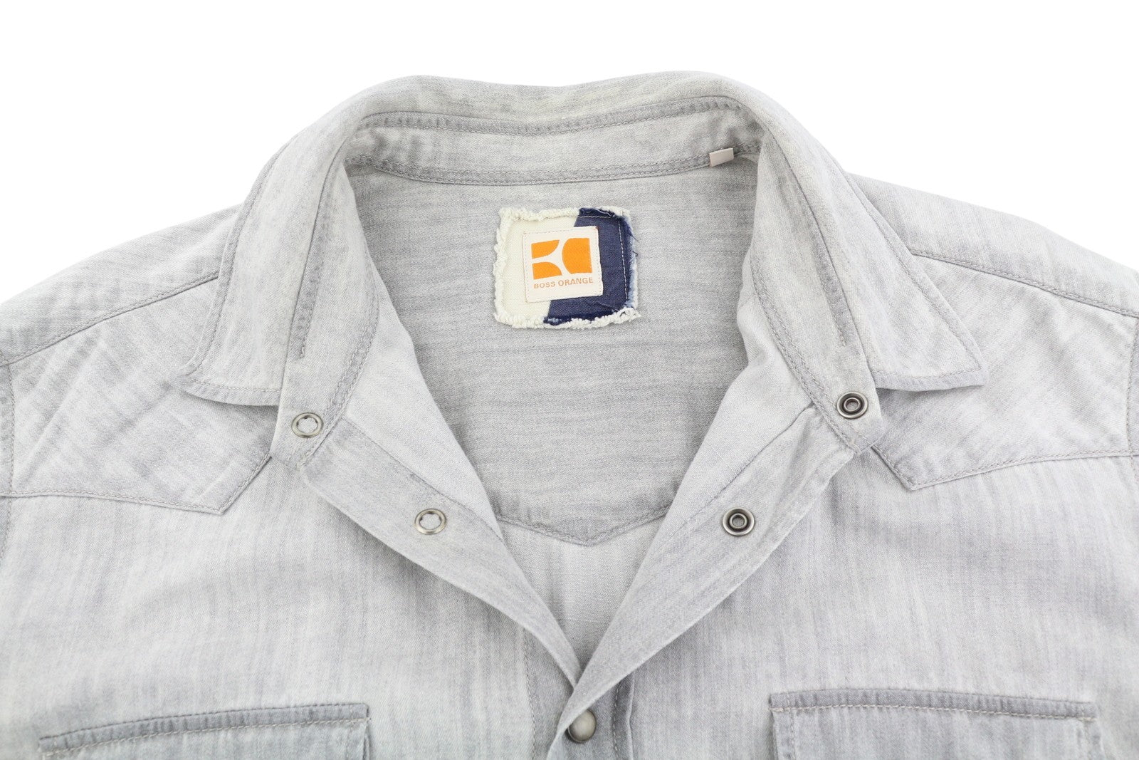 HUGO BOSS EdaE Men Shirt L Light Grey Washed Snap Button Western Collar