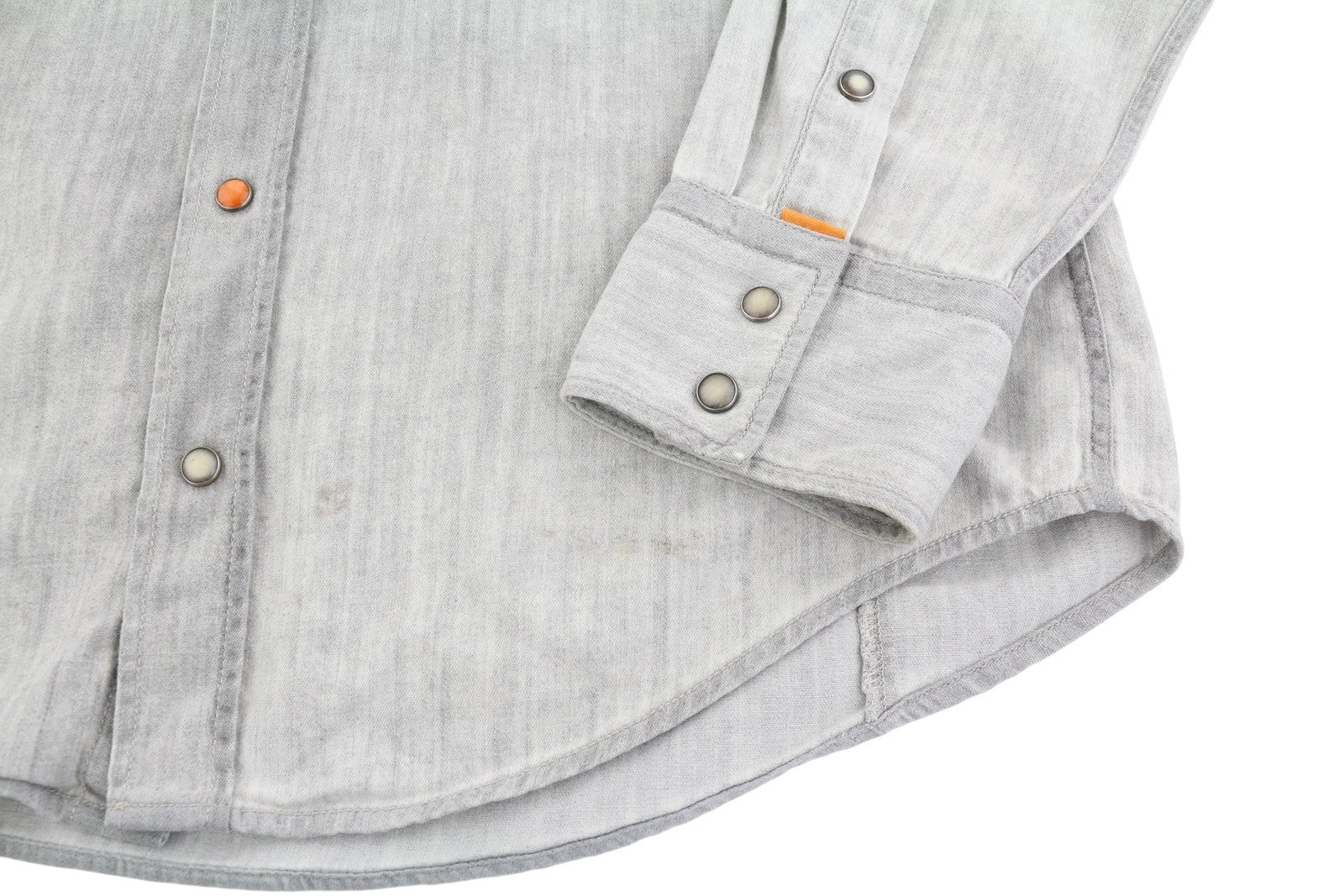 HUGO BOSS EdaE Men Shirt L Light Grey Washed Snap Button Western Collar