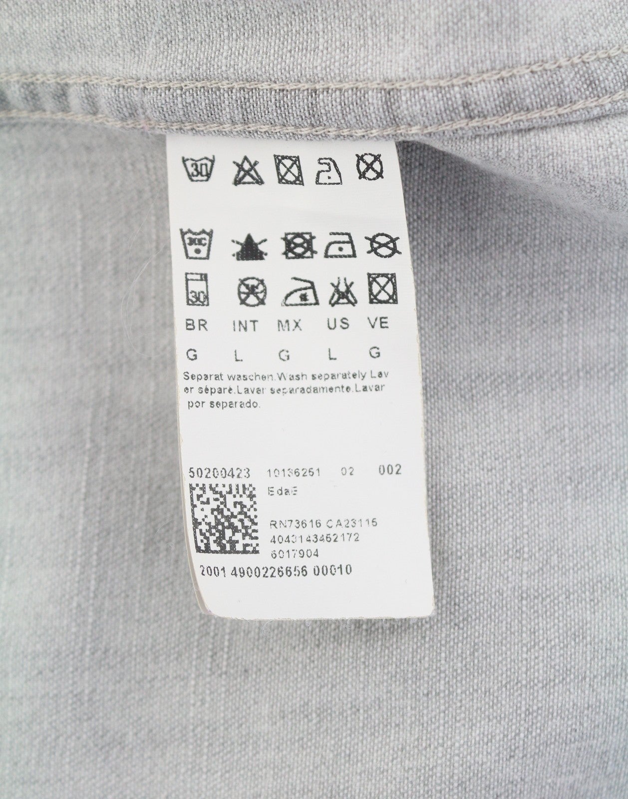 HUGO BOSS EdaE Men Shirt L Light Grey Washed Snap Button Western Collar