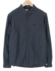 LEE Button Down Men Shirt L Dark Blue Print Patch Pocket Logo Casual