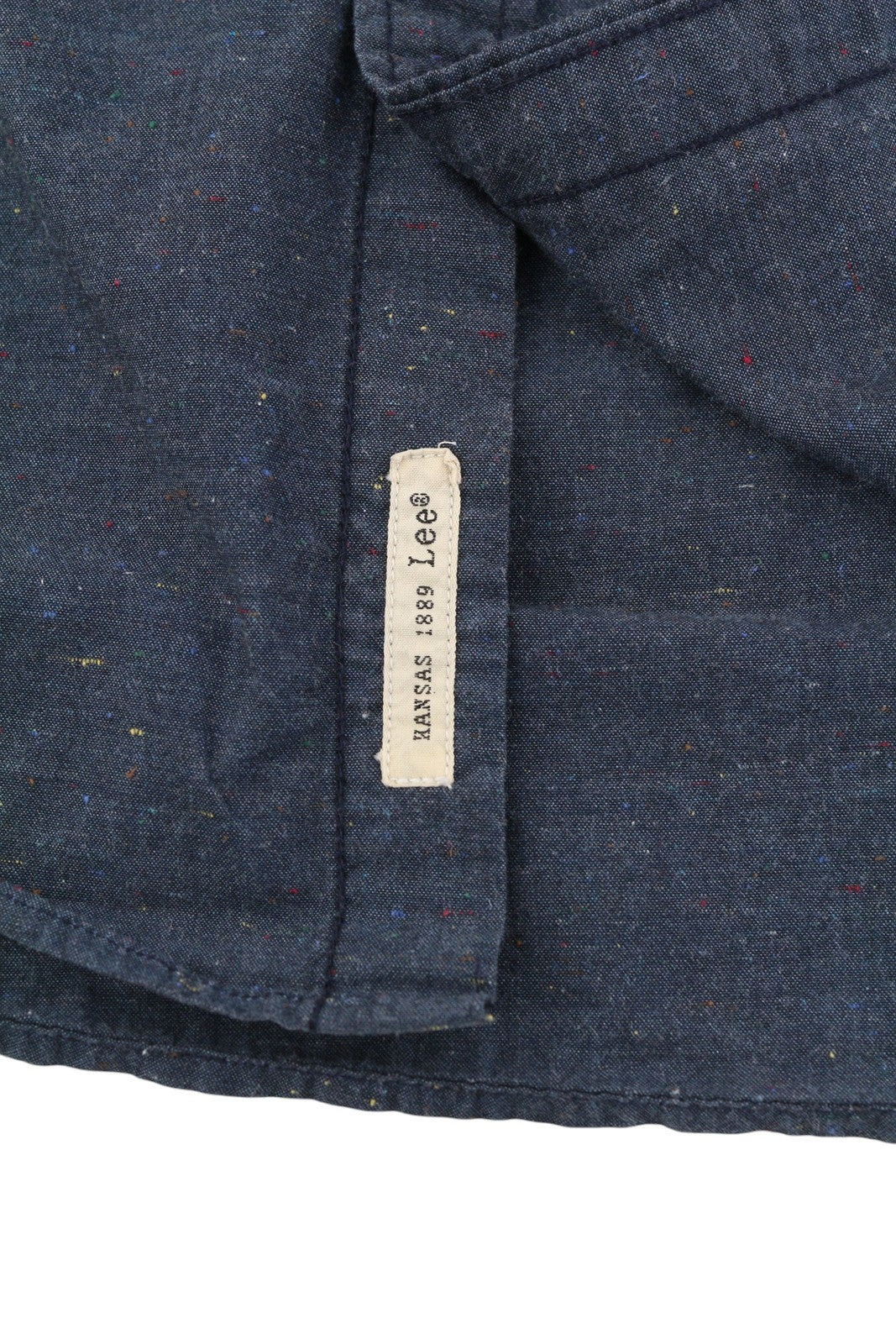 LEE Button Down Men Shirt L Dark Blue Print Patch Pocket Logo Casual