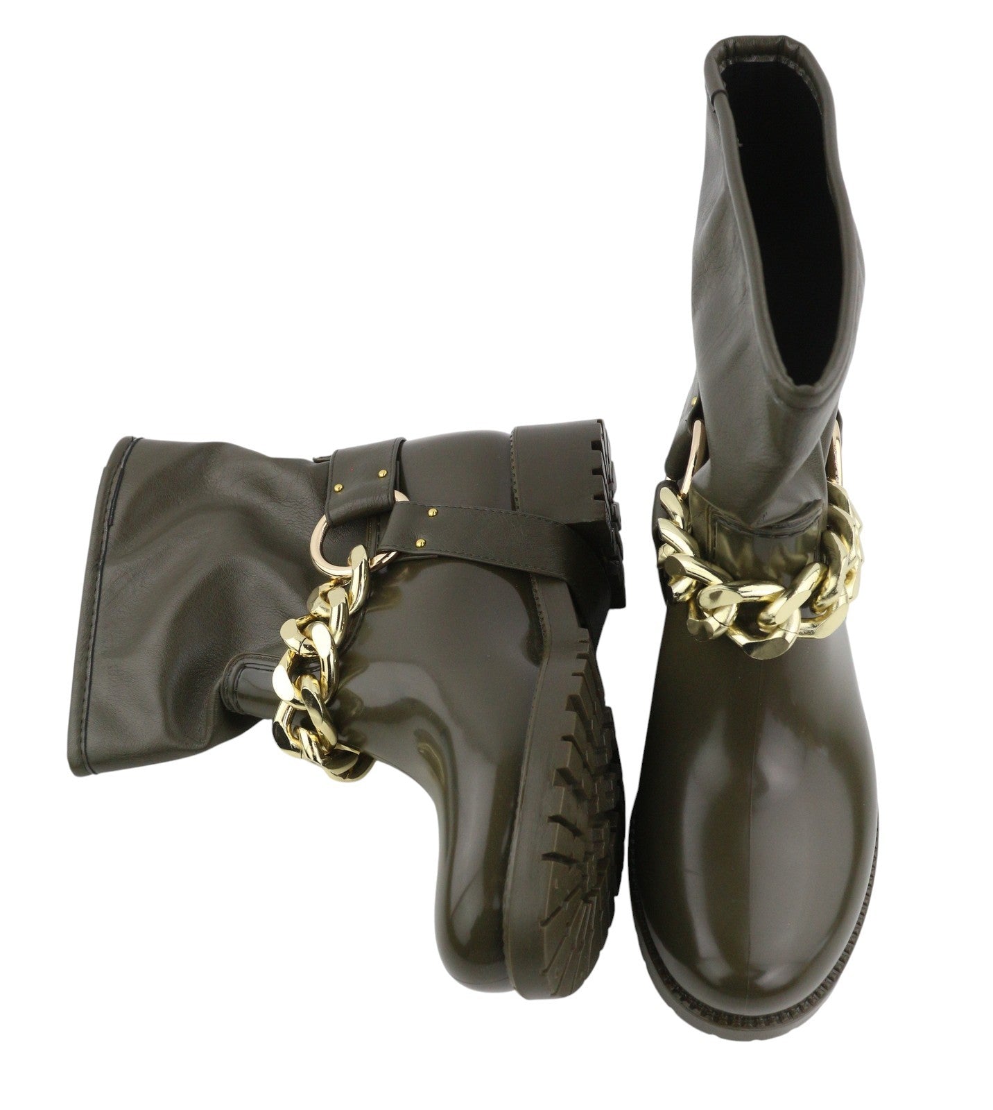 LIU JO Nieve Women Boots EU37 Green Ankle Round Toe Gold Detail Casual