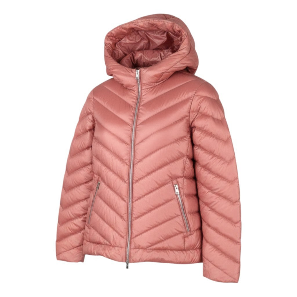WOOLRICH Chevron Quilted Hooded Women Jacket S Pink Down Puffer RRP550