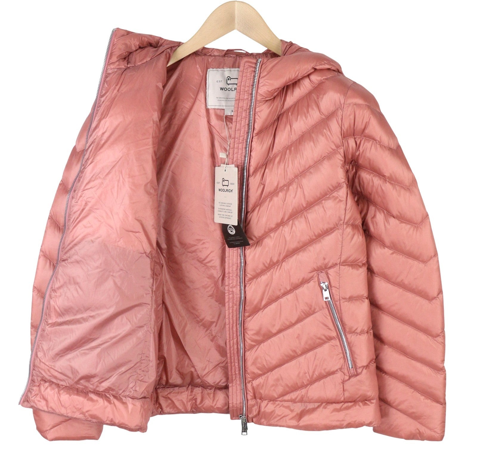 WOOLRICH Chevron Quilted Hooded Women Jacket S Pink Down Puffer RRP550