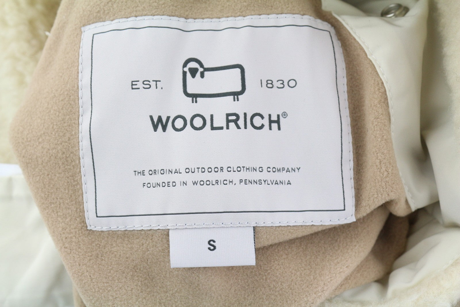 WOOLRICH Reversible Teddy Parka Women Jacket S Cream Wool Blend RRP899