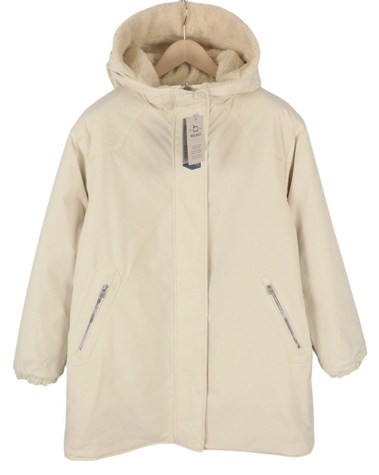 WOOLRICH Reversible Teddy Parka Women Jacket S Cream Wool Blend RRP899