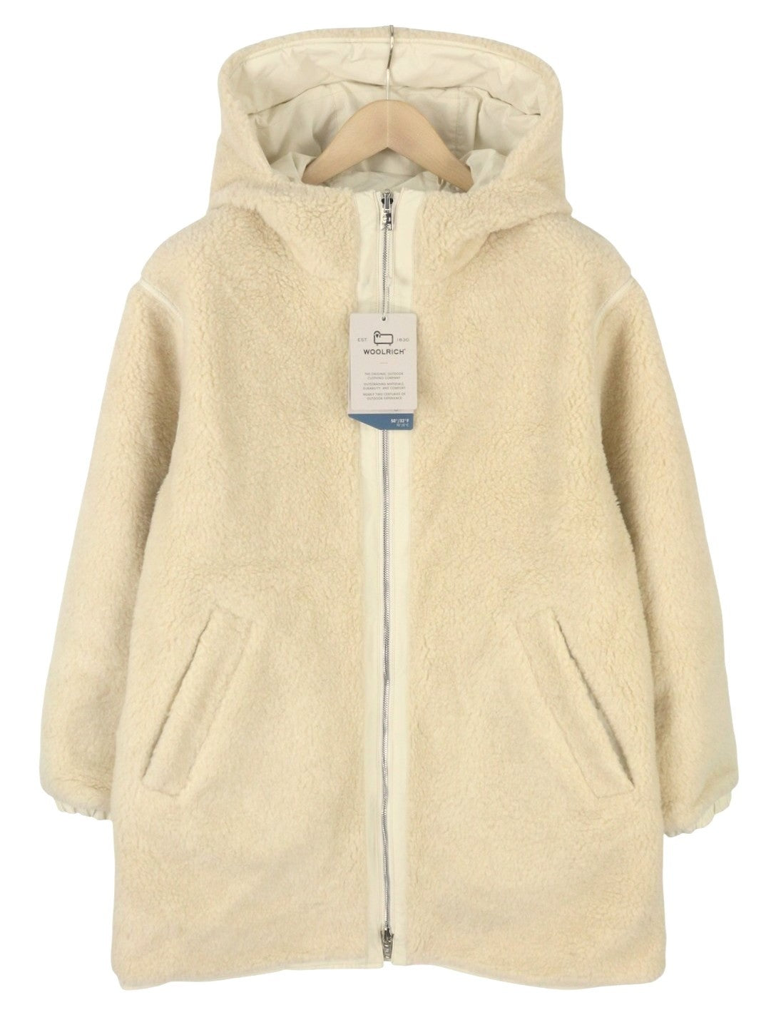 WOOLRICH Reversible Teddy Parka Women Jacket S Cream Wool Blend RRP899