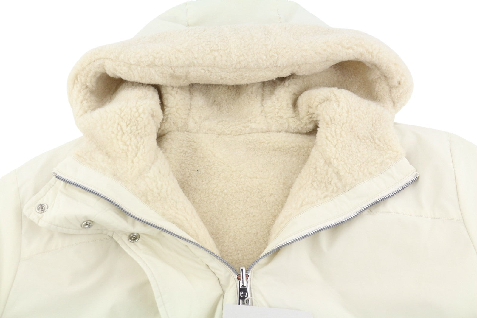 WOOLRICH Reversible Teddy Parka Women Jacket S Cream Wool Blend RRP899