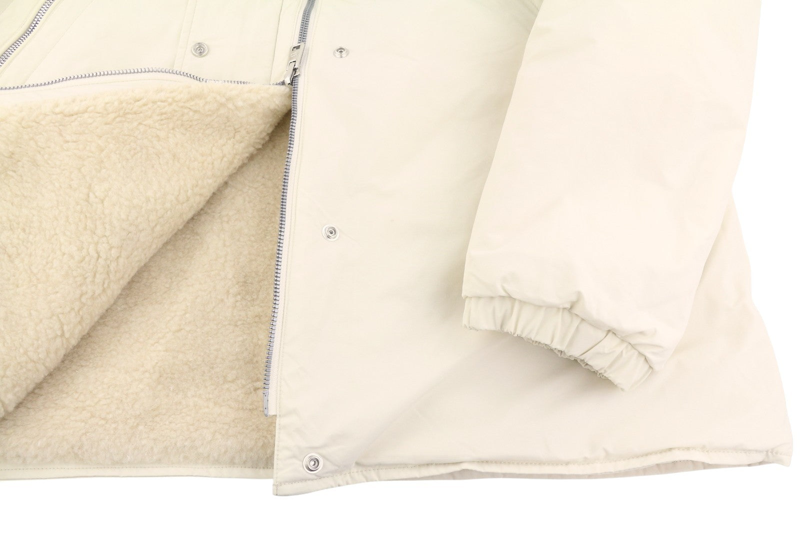 WOOLRICH Reversible Teddy Parka Women Jacket S Cream Wool Blend RRP899