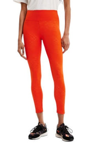 DESIGUAL Lemon Women Leggings L Orange Patterned Cropped Ankle Stretch Fitted