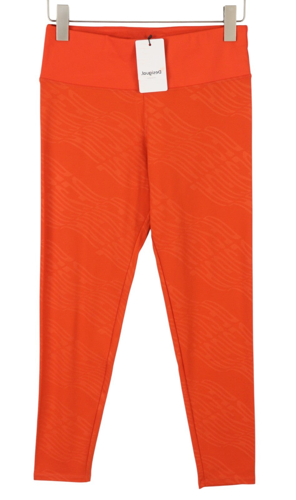 DESIGUAL Lemon Women Leggings L Orange Patterned Cropped Ankle Stretch Fitted