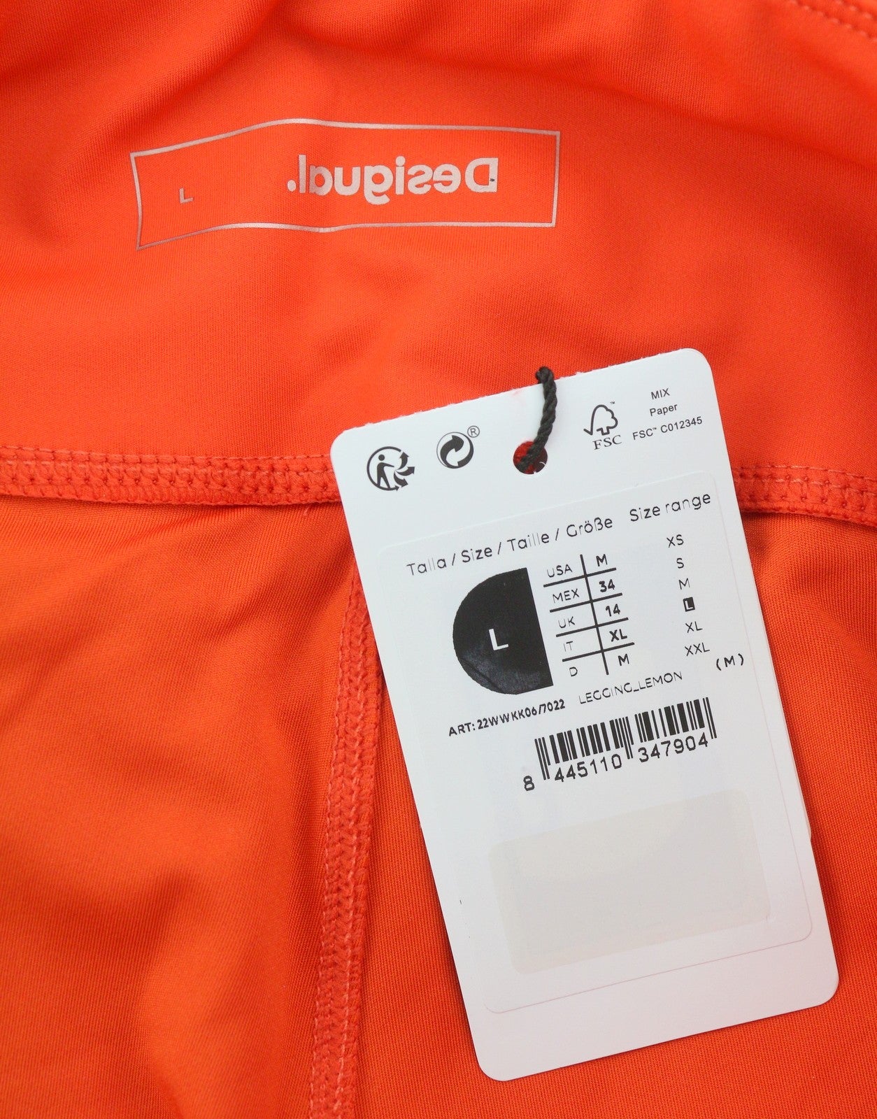 DESIGUAL Lemon Women Leggings L Orange Patterned Cropped Ankle Stretch Fitted