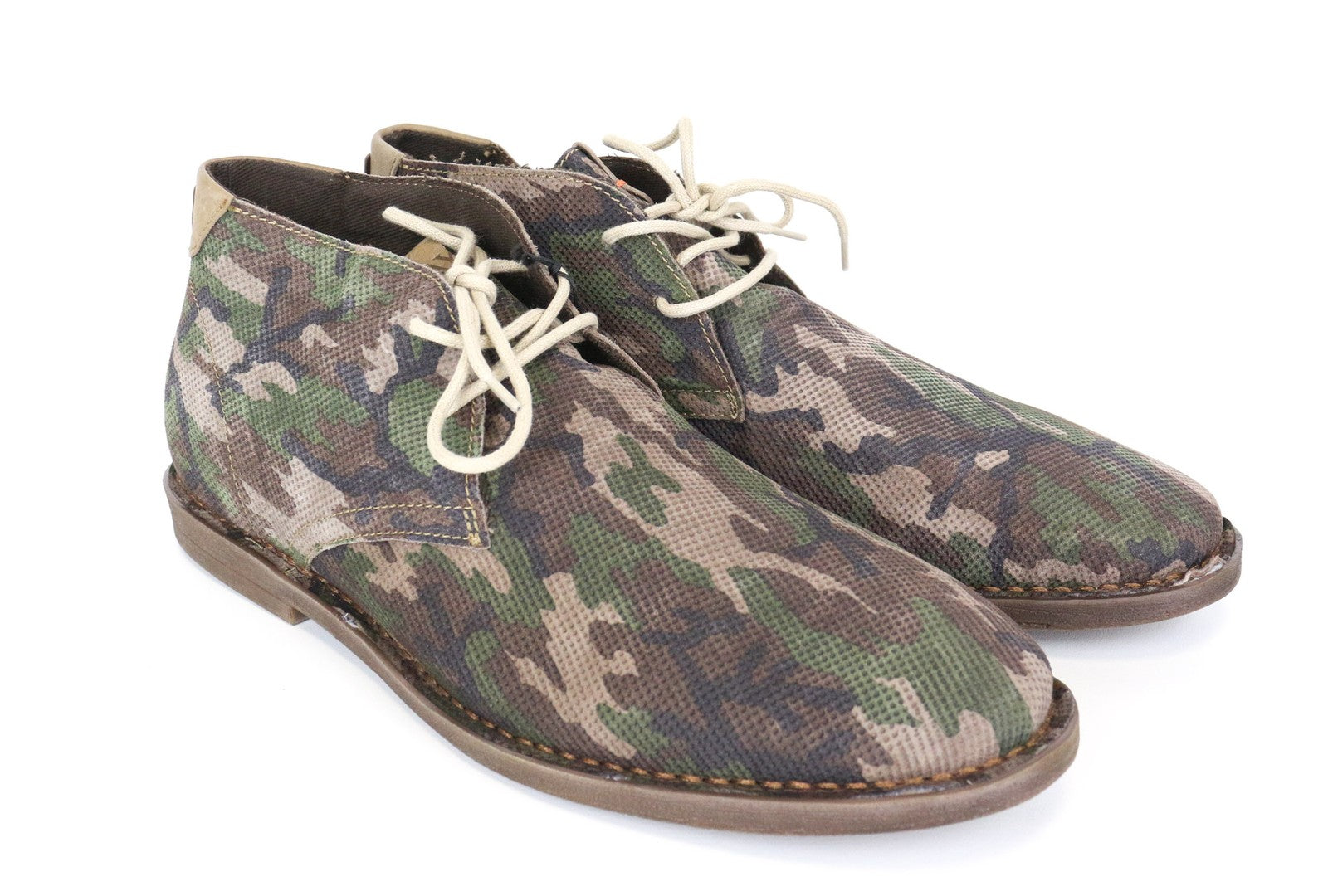 REPLAY Men Casual Shoes EU46 Brown Leather High Top Camo Lace-Up