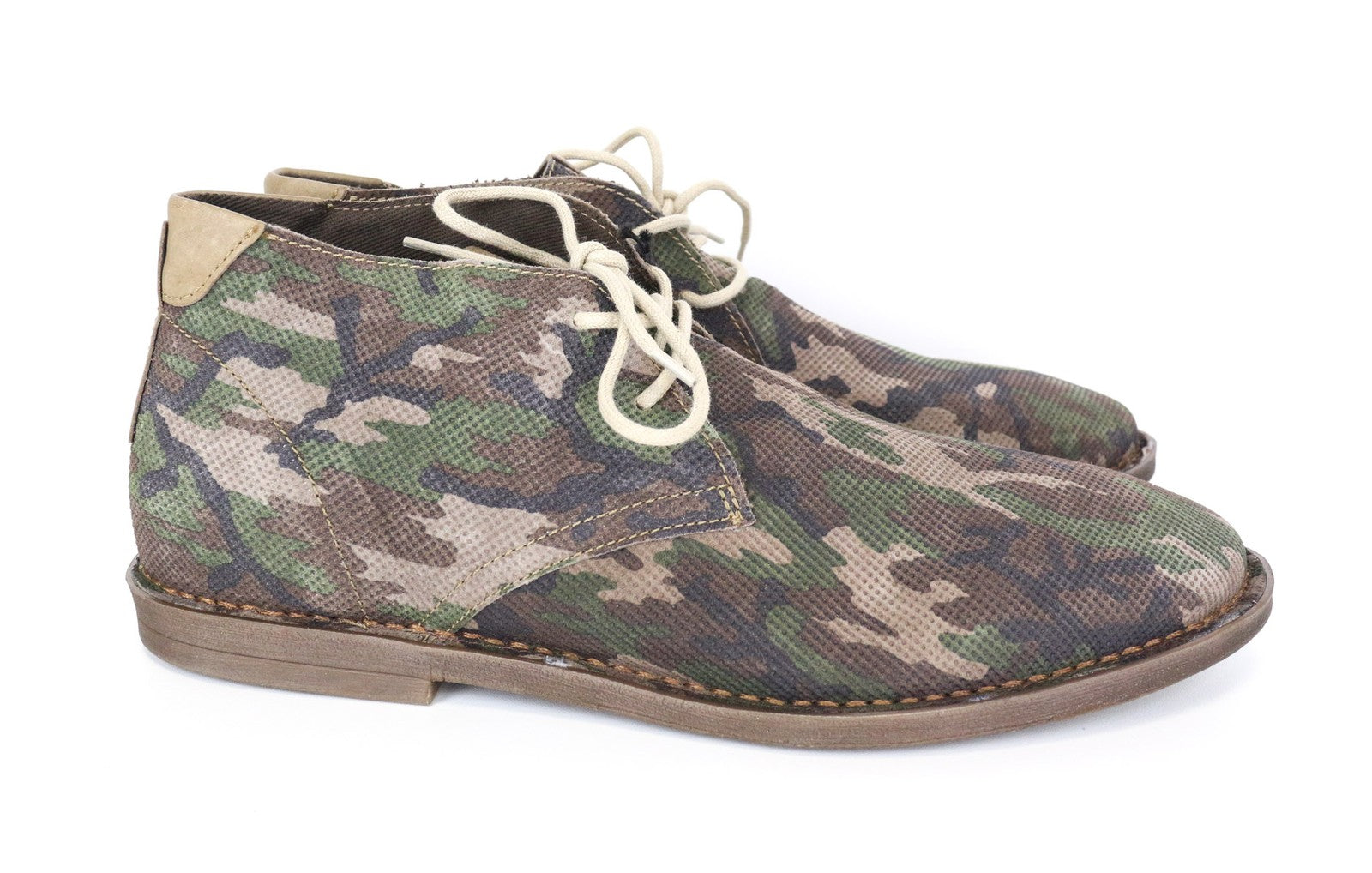 REPLAY Men Casual Shoes EU46 Brown Leather High Top Camo Lace-Up