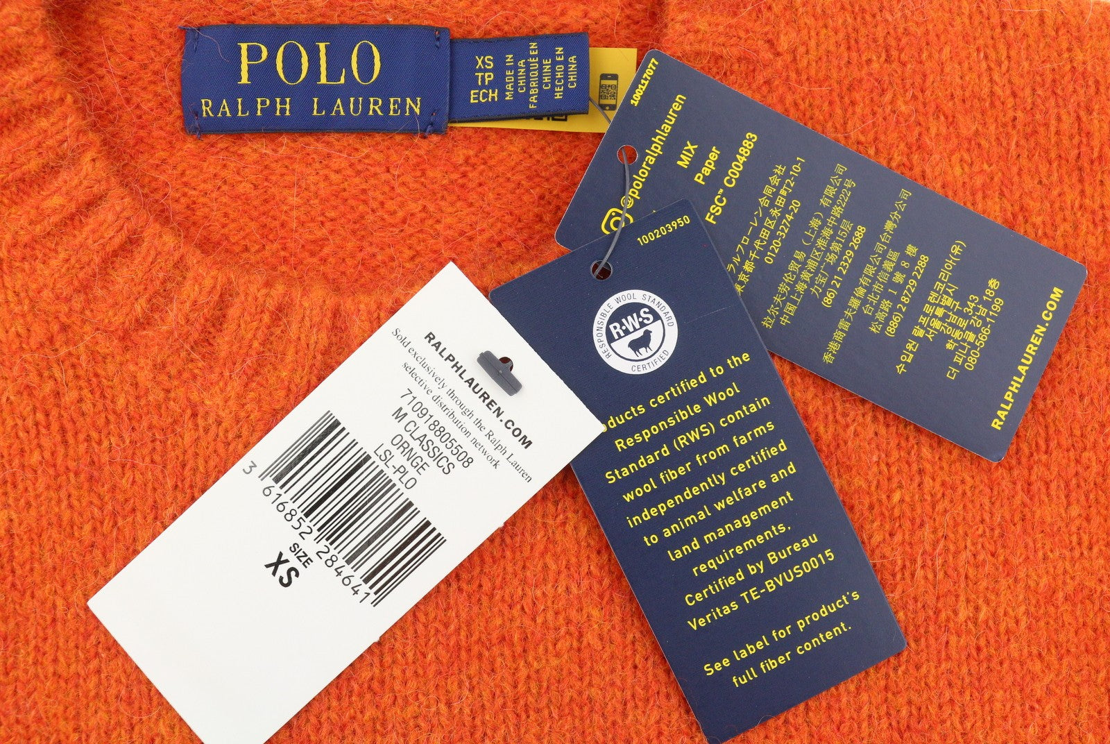RALPH LAUREN Classic Orange Men Jumper XS Melange Wool Alpaca Knit RRP269