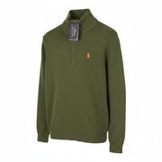RALPH LAUREN Classics Olive Men Jumper M Half Zip Neck Fine Knit Pull On