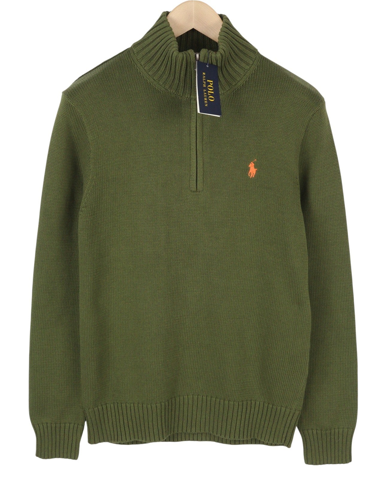 RALPH LAUREN Classics Olive Men Jumper M Half Zip Neck Fine Knit Pull On