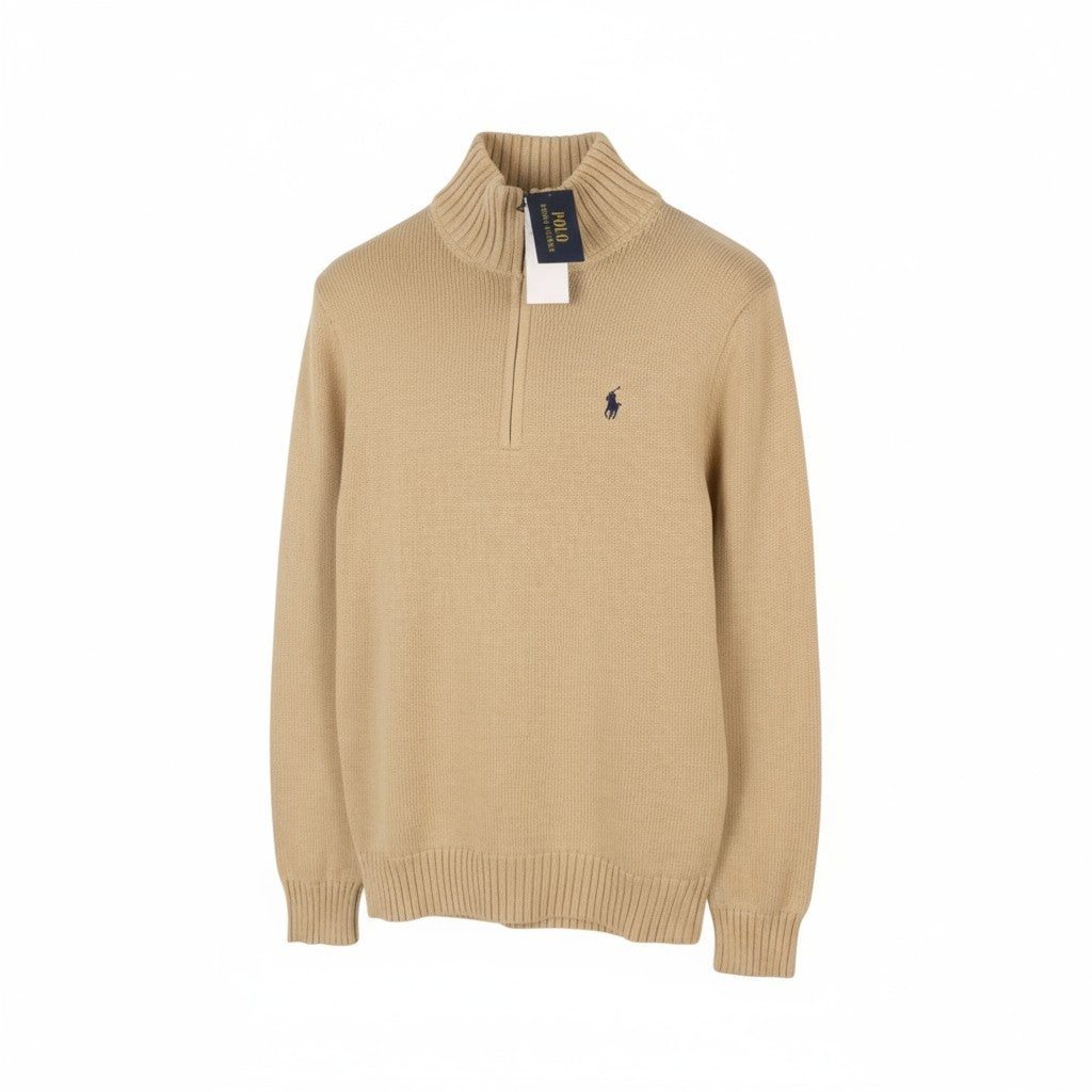 RALPH LAUREN Classic Men Jumper S Brown Melange Half Zip Collar Pull On RRP239