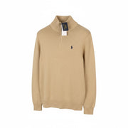 RALPH LAUREN Classic Men Jumper S Brown Melange Half Zip Collar Pull On RRP239