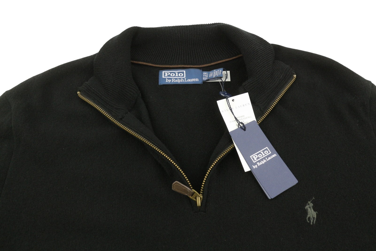 RALPH LAUREN Classic Men Jumper 2XL Black Wool Half Zip Collar Pull On RRP239