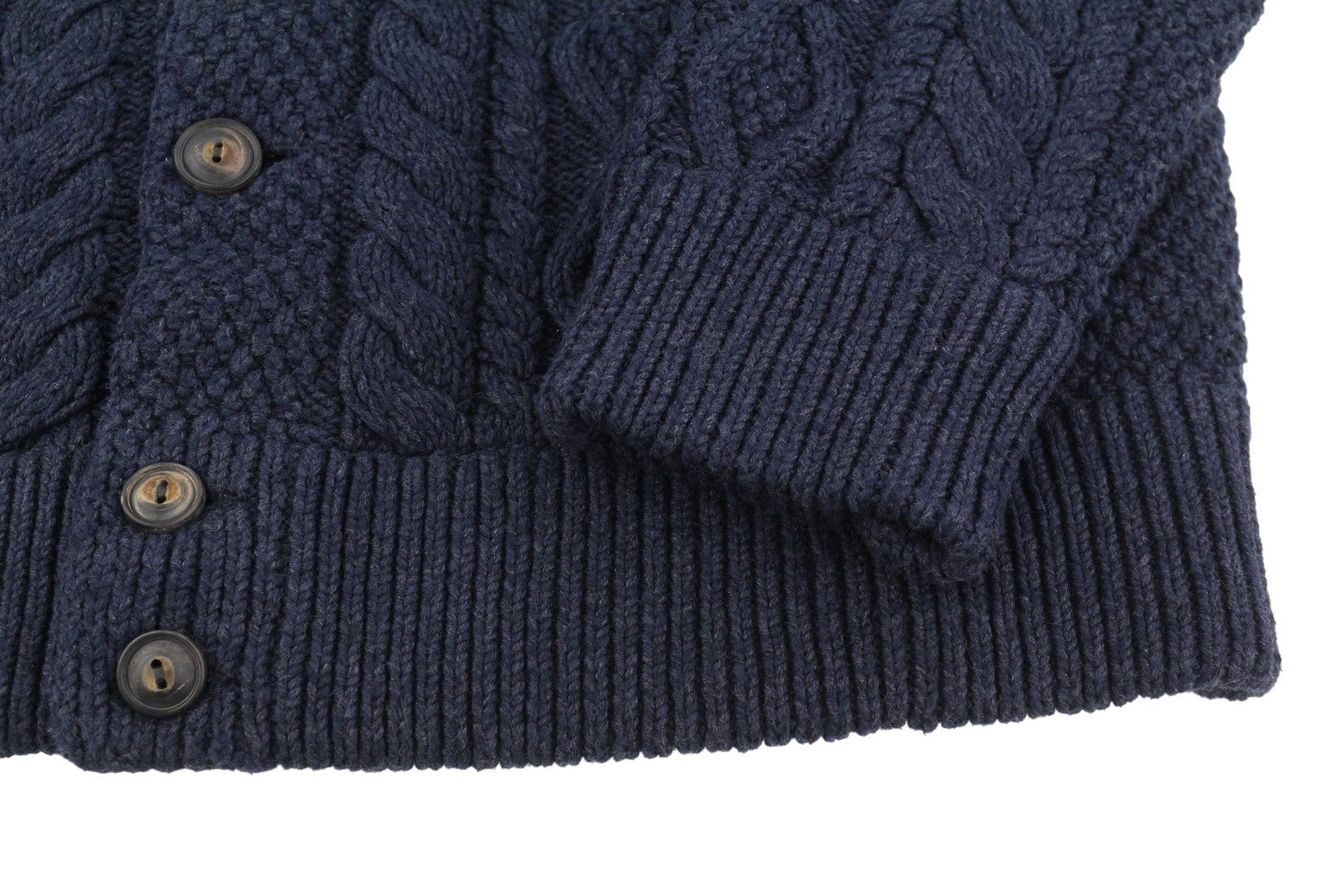 RALPH LAUREN Men Jumper L Dark Blue Cable Knit Button Cardigan Pockets RRP329