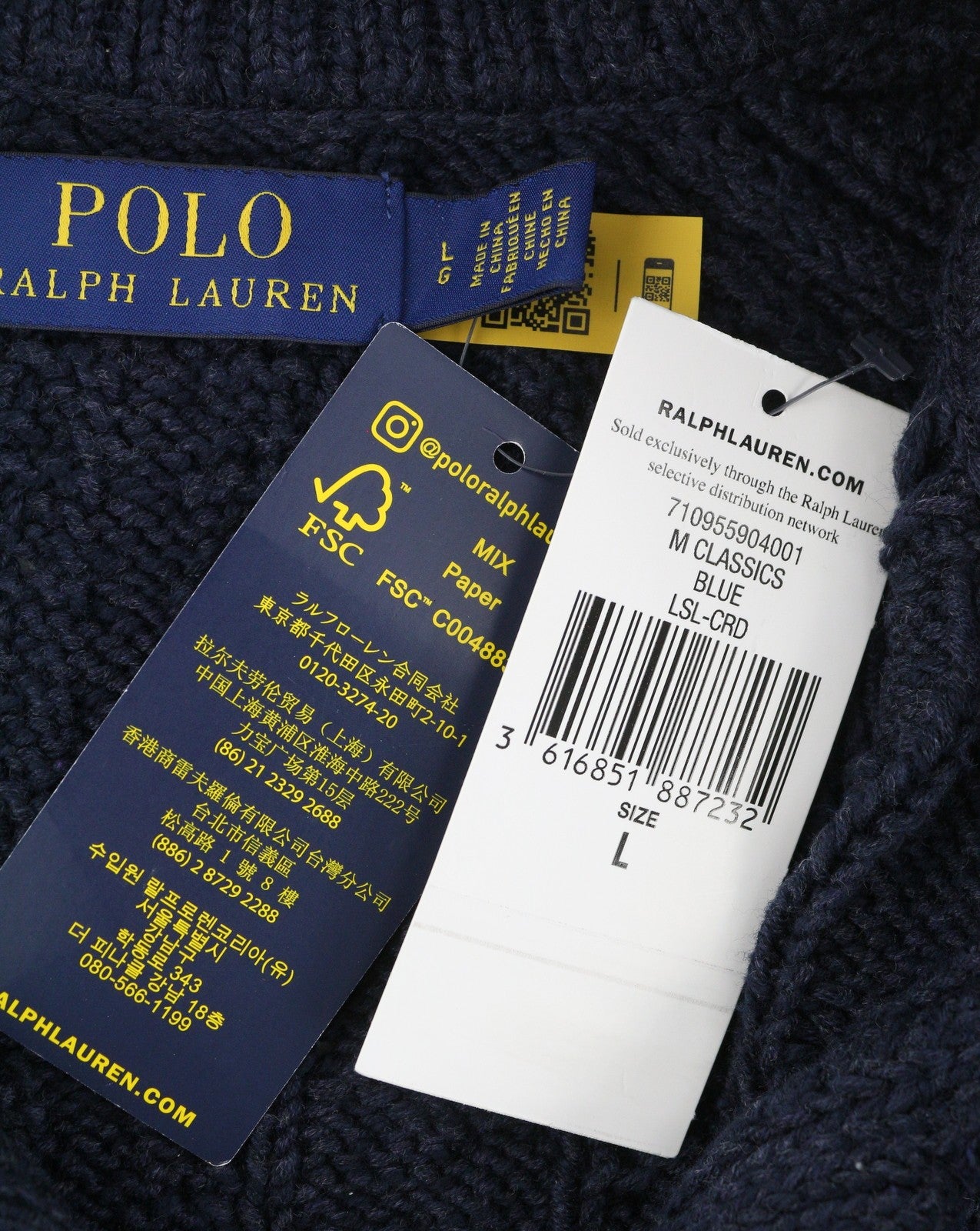RALPH LAUREN Men Jumper L Dark Blue Cable Knit Button Cardigan Pockets RRP329