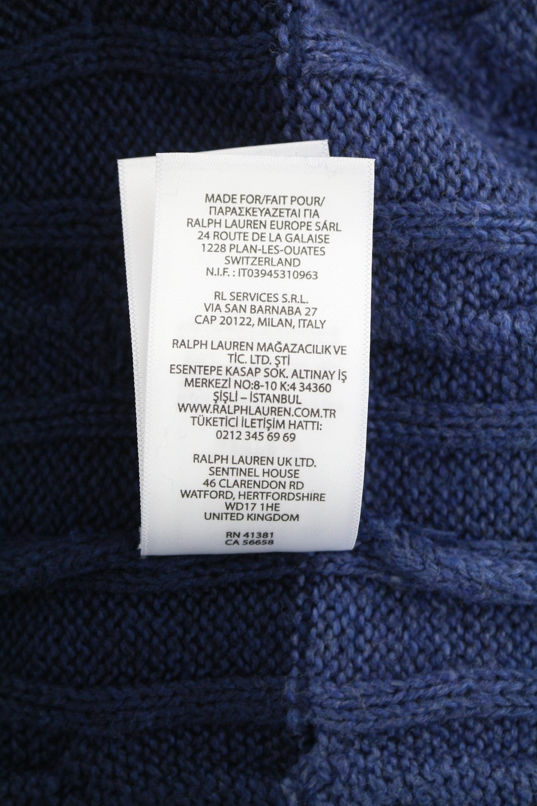 RALPH LAUREN Classics Blue Men Jumper M Striped Cable Knit Wool Pull On RRP258