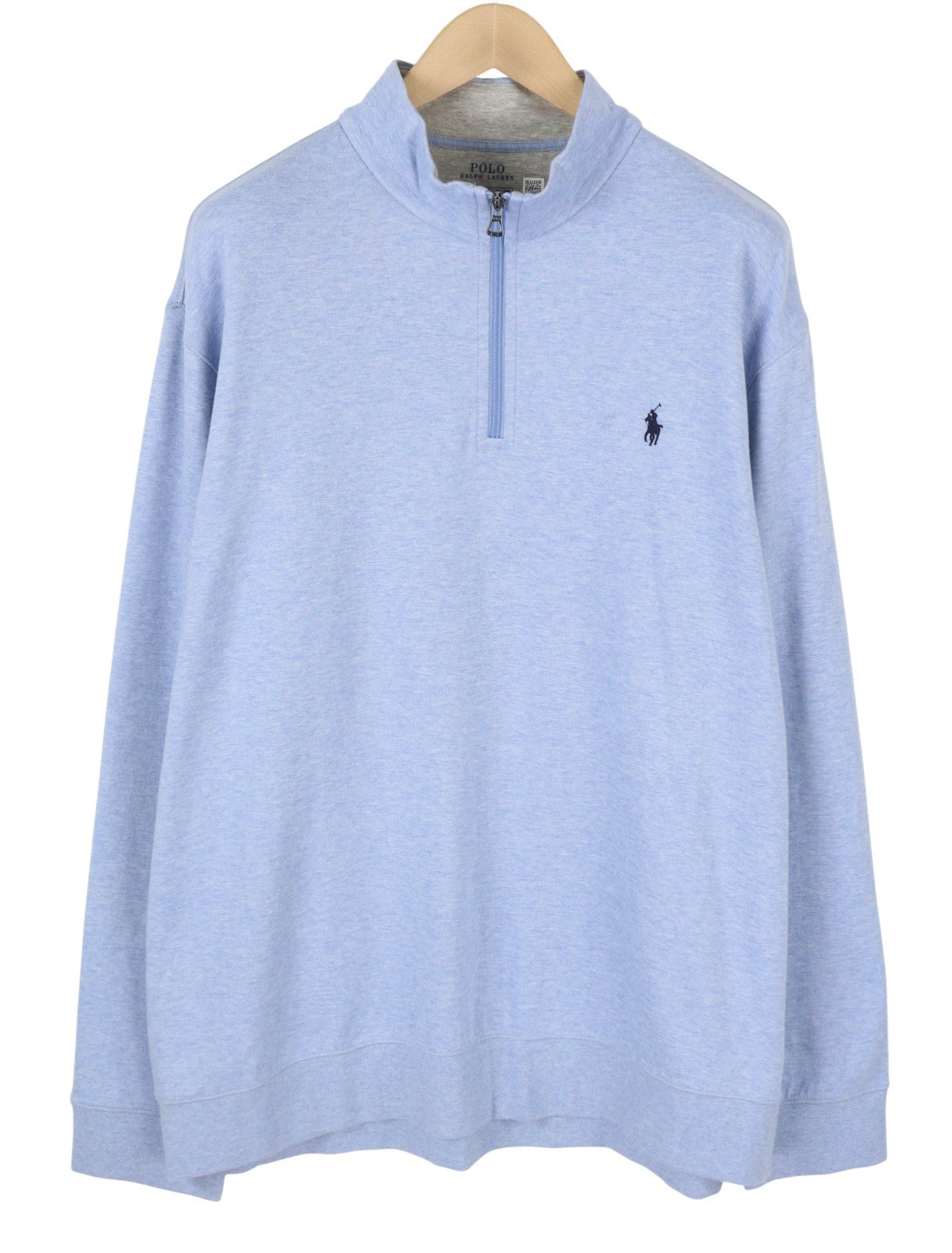 RALPH LAUREN Men Sweatshirt 2XL Blue Melange Half Zip Logo Pull On RRP199